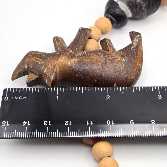 Hand Carved Wood Animal Bead Tribal Necklace Shell & Natural Beads‎ Safari 26” - Picture 4 of 5